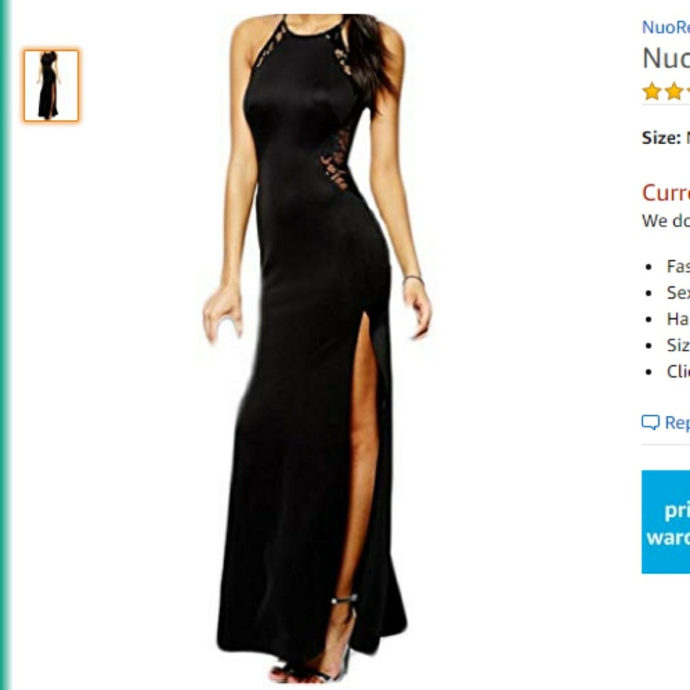 NuoReel Black Lace Maxi Evening Dress with Slits